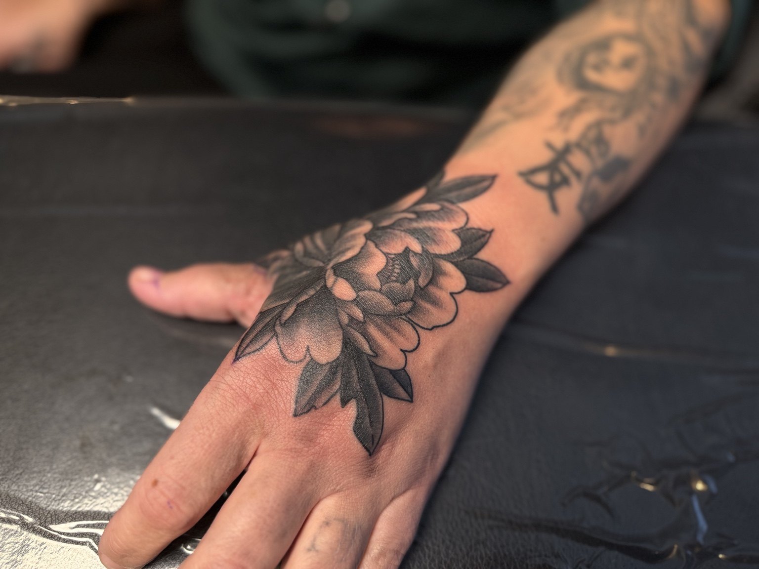 Elephant and lion tattoo composition